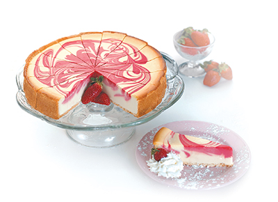 A strawberry swirl cheesecake.