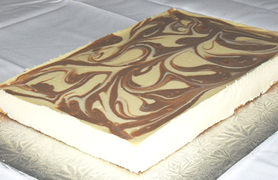 A chocolate swirl cheese sheetcake with no sugar.