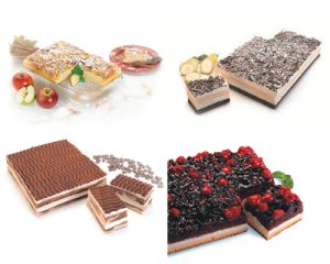 A variety of sheetcake with four different flavours.